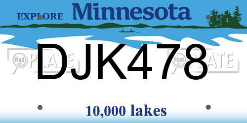 DJK478 Minnesota License Plate