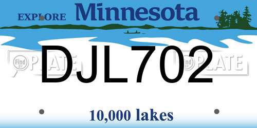 DJL702 Minnesota License Plate