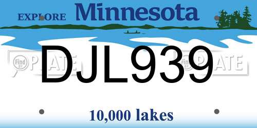 DJL939 Minnesota License Plate