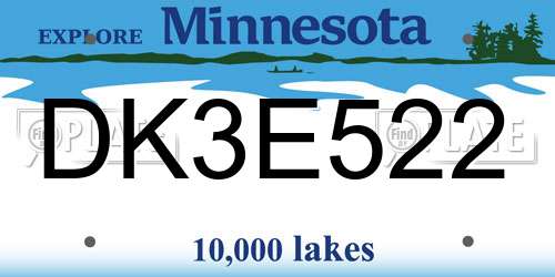 DK3E522 Minnesota License Plate