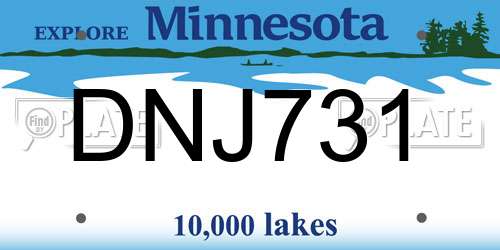 DNJ731 Minnesota License Plate