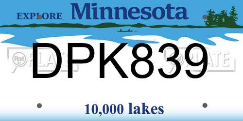 DPK839 Minnesota License Plate