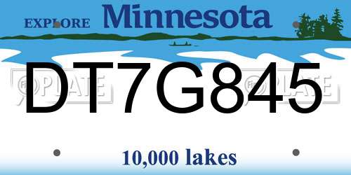 DT7G845 Minnesota License Plate