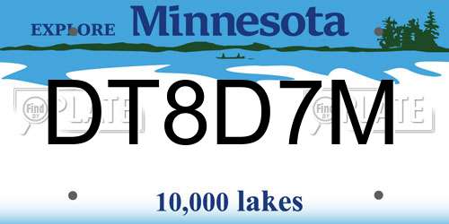DT8D7M Minnesota License Plate