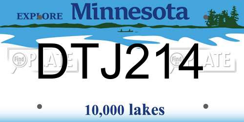 DTJ214 Minnesota License Plate