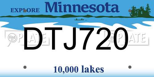 DTJ720 Minnesota License Plate