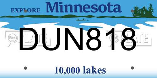 DUN818 Minnesota License Plate