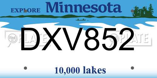 DXV852 Minnesota License Plate