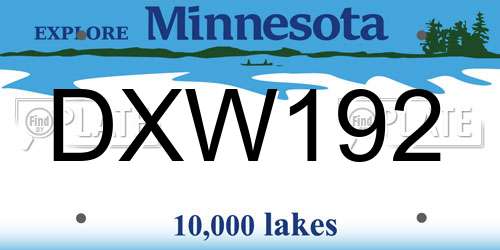 DXW192 Minnesota License Plate