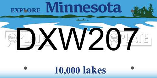 DXW207 Minnesota License Plate