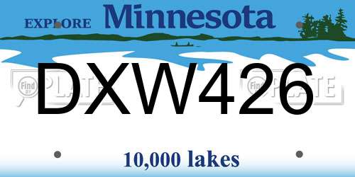DXW426 Minnesota License Plate