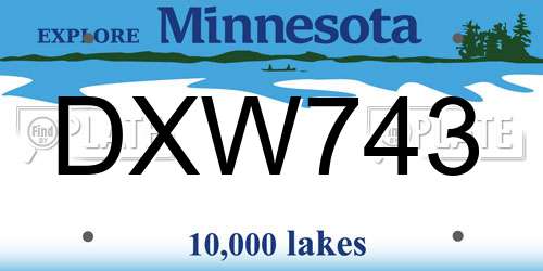 DXW743 Minnesota License Plate