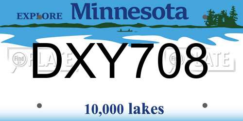 DXY708 Minnesota License Plate
