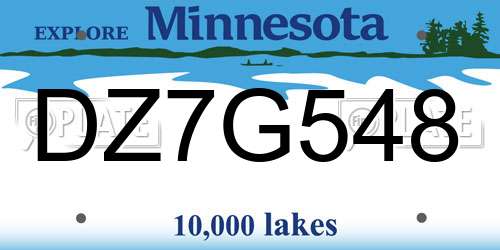 DZ7G548 Minnesota License Plate