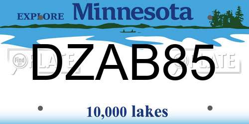 DZAB85 Minnesota License Plate