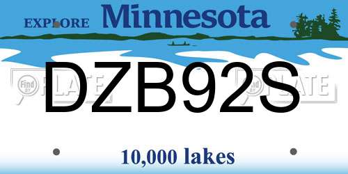 DZB92S Minnesota License Plate