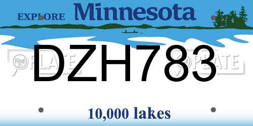DZH783 Minnesota License Plate