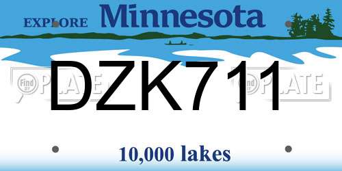 DZK711 Minnesota License Plate