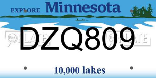 DZQ809 Minnesota License Plate