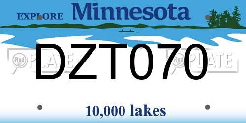 DZT070 Minnesota License Plate