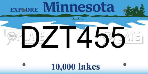 DZT455 Minnesota License Plate