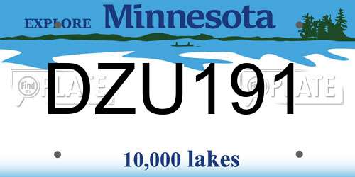 DZU191 Minnesota License Plate