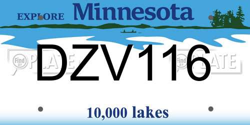 DZV116 Minnesota License Plate