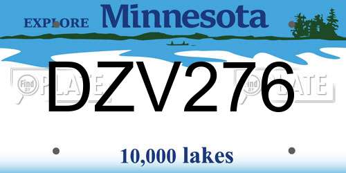 DZV276 Minnesota License Plate