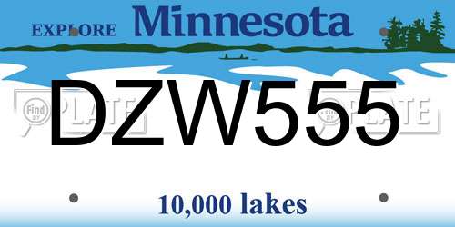 DZW555 Minnesota License Plate