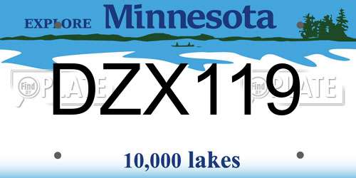 DZX119 Minnesota License Plate