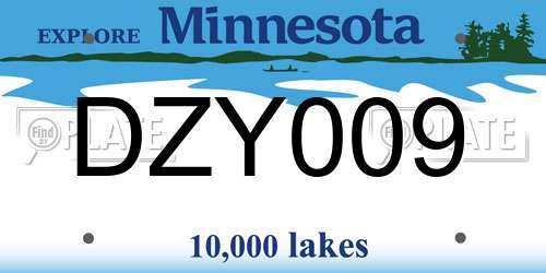 DZY009 Minnesota License Plate