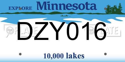 DZY016 Minnesota License Plate