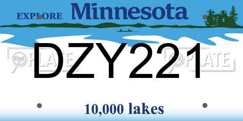 DZY221 Minnesota License Plate