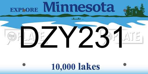 DZY231 Minnesota License Plate
