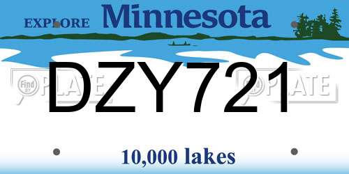 DZY721 Minnesota License Plate