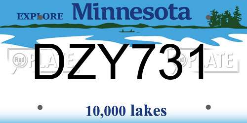 DZY731 Minnesota License Plate