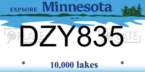 DZY835 Minnesota License Plate