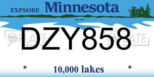 DZY858 Minnesota License Plate