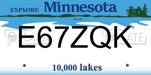 E67ZQK Minnesota License Plate