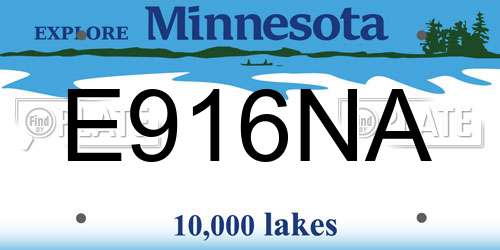 E916NA Minnesota License Plate
