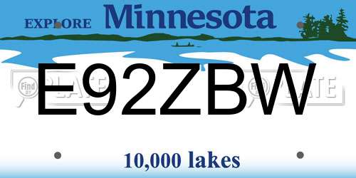 E92ZBW Minnesota License Plate