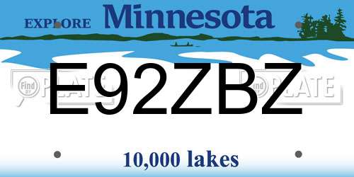 E92ZBZ Minnesota License Plate