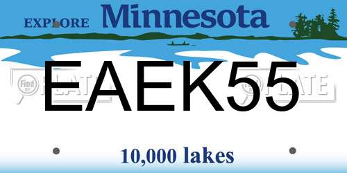 EAEK55 Minnesota License Plate