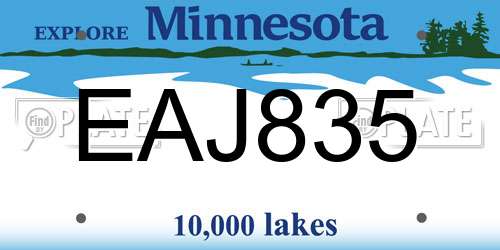 EAJ835 Minnesota License Plate