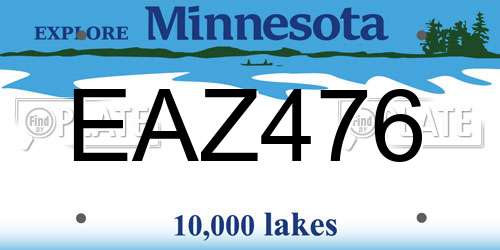 EAZ476 Minnesota License Plate