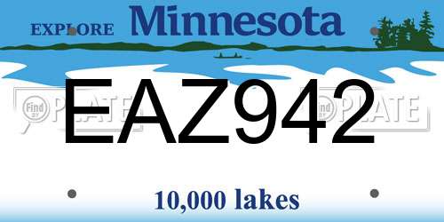 EAZ942 Minnesota License Plate
