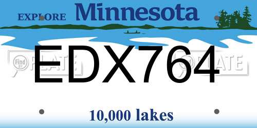 EDX764 Minnesota License Plate
