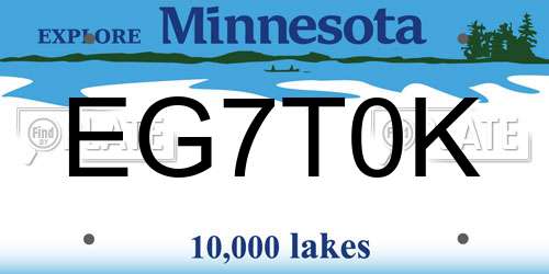 EG7T0K Minnesota License Plate