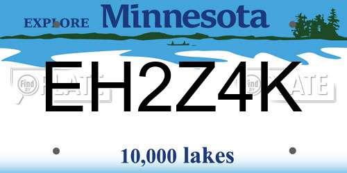 EH2Z4K Minnesota License Plate