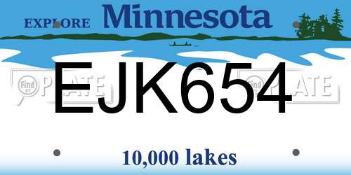 EJK654 Minnesota License Plate